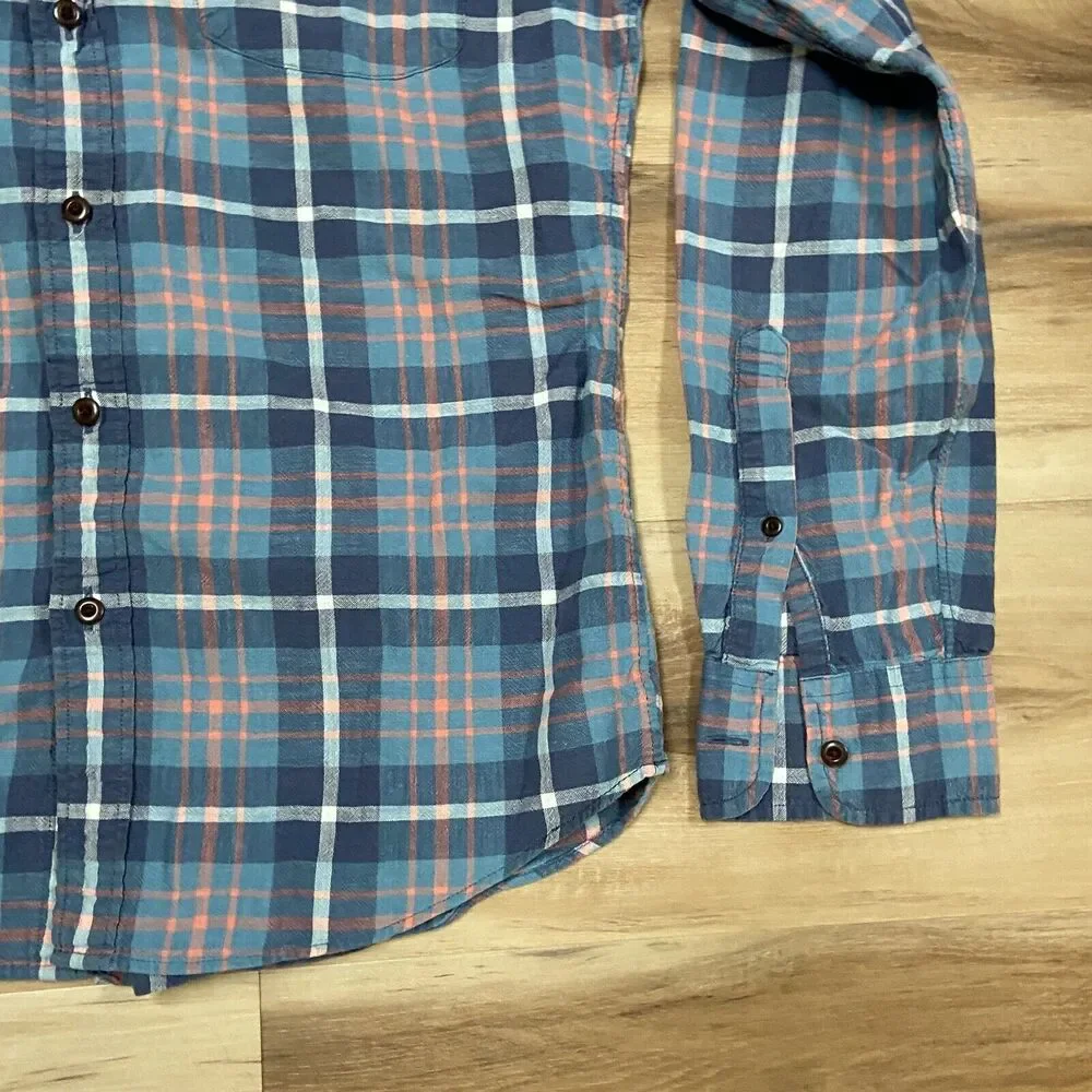 J Crew Shirt Mens Large Blue Twill Plaid Button Down‎ Long Sleeve